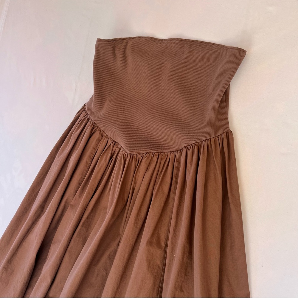 Anthropologie Brown Strapless Mini Dress Large Cotton‎ Boho Indie Quiet Luxury - Picture 8 of 11